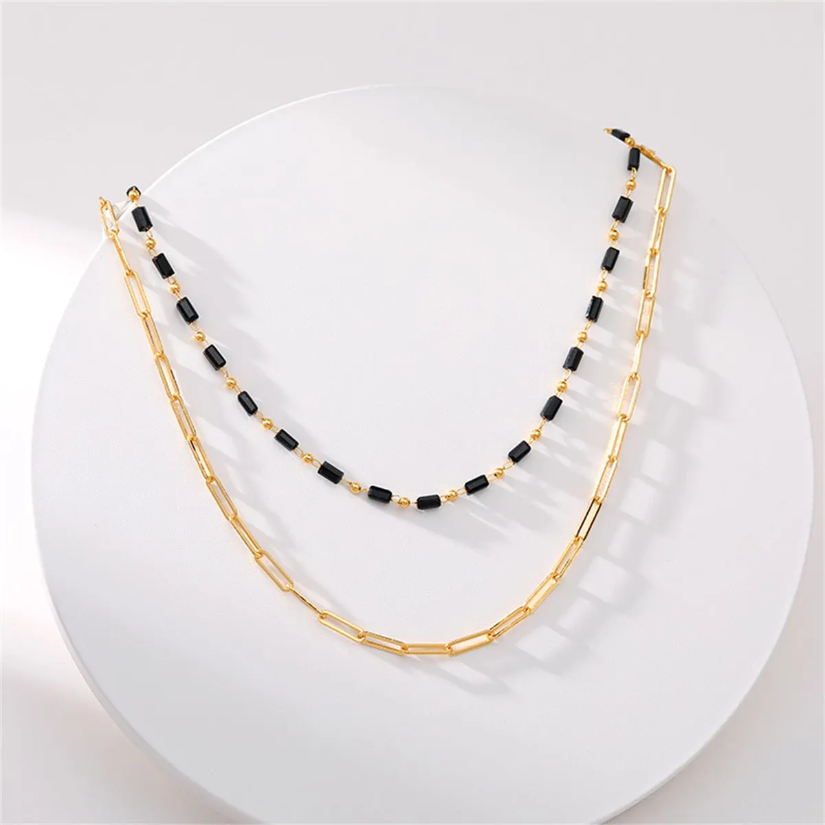 Black Acrylic & 18K Gold-Plated Layered Chain Necklace