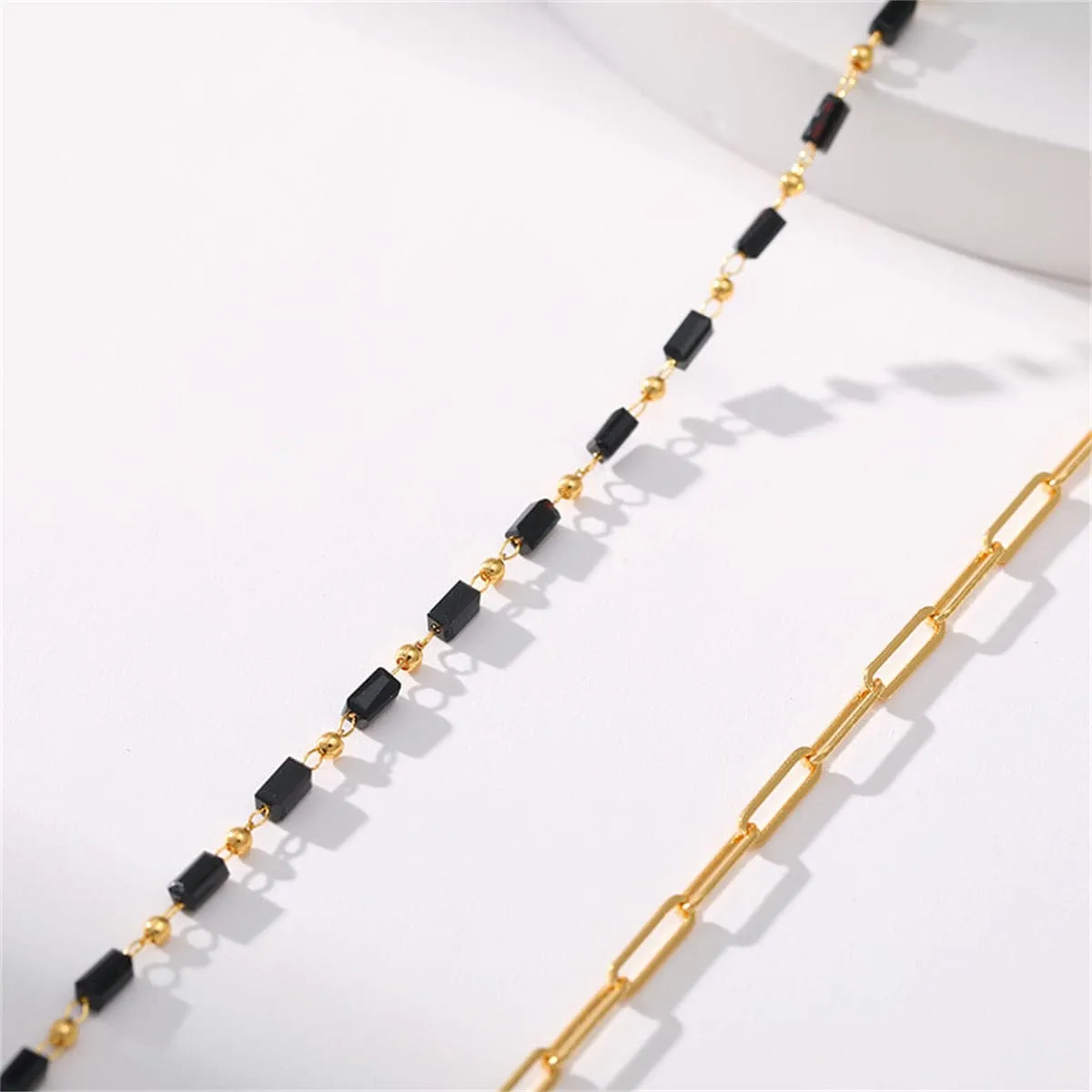 Black Acrylic & 18K Gold-Plated Layered Chain Necklace