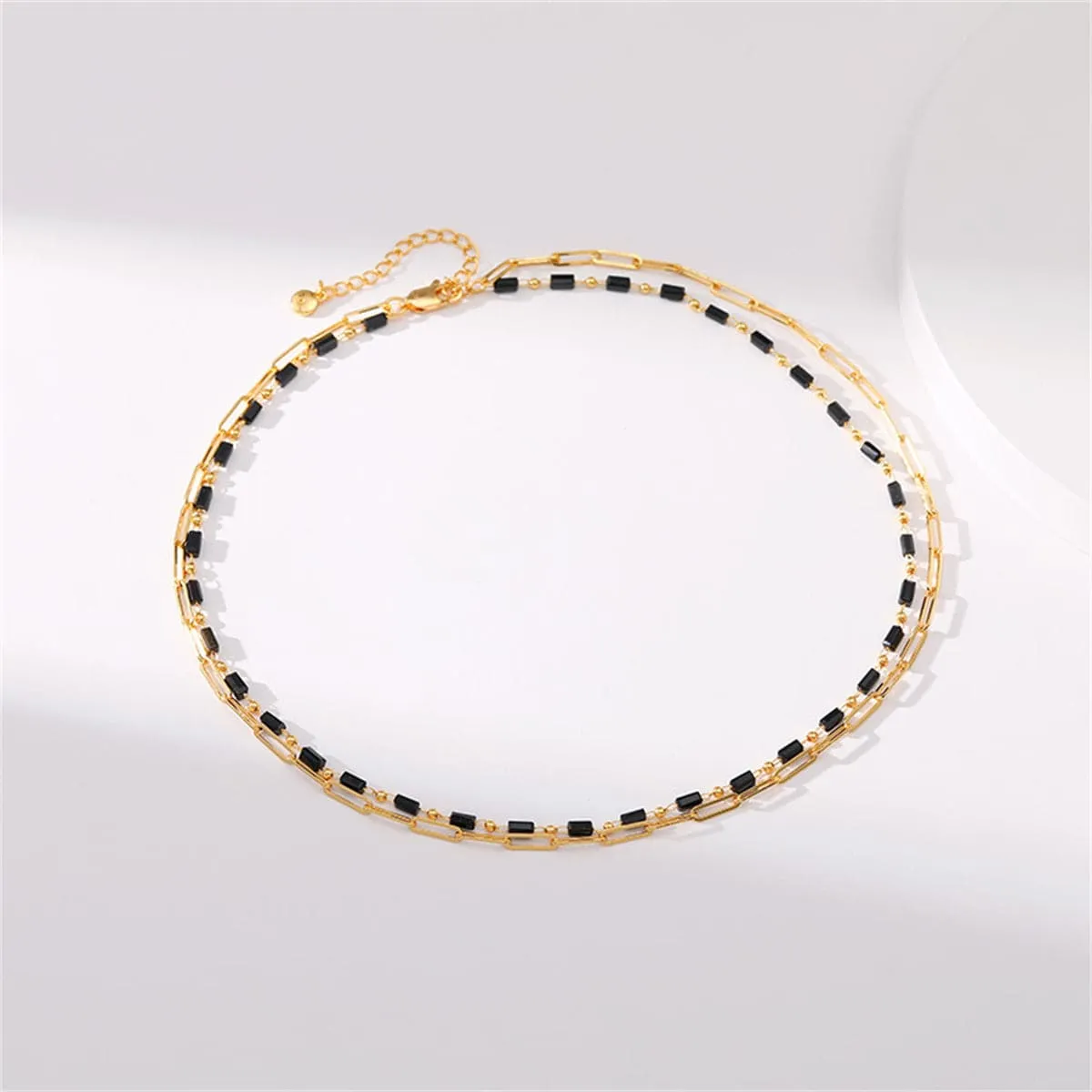 Black Acrylic & 18K Gold-Plated Layered Chain Necklace