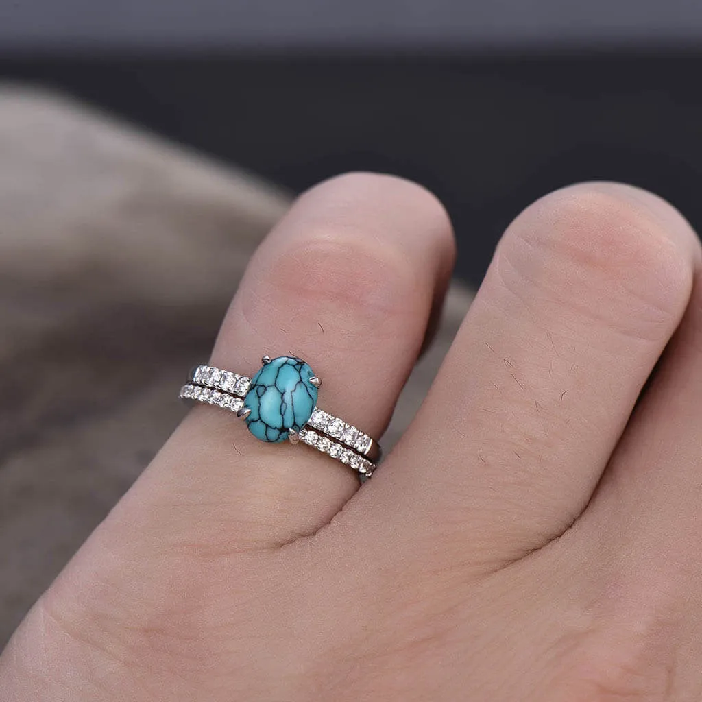 Black Green Turquoise Engagement Ring  Luxe Viviana Set Oval 14k/18k