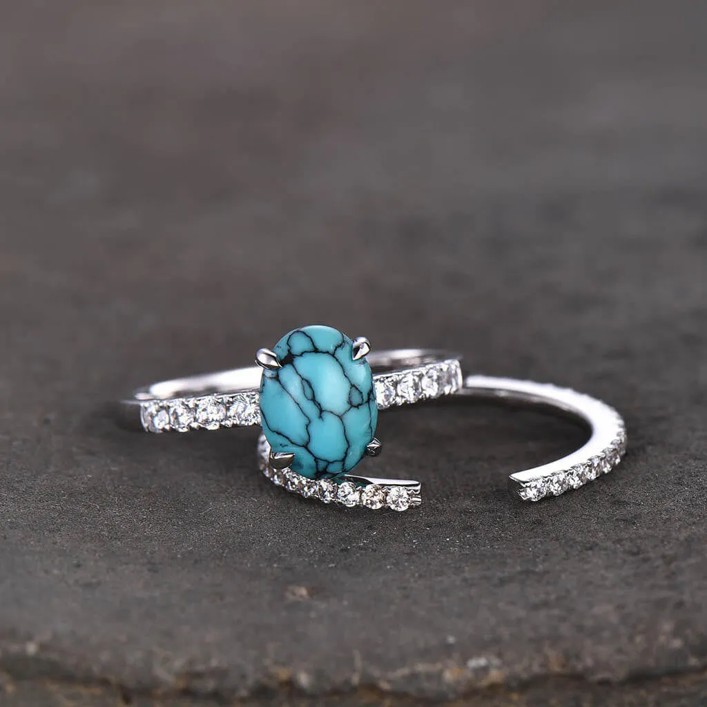 Black Green Turquoise Engagement Ring  Luxe Viviana Set Oval 14k/18k