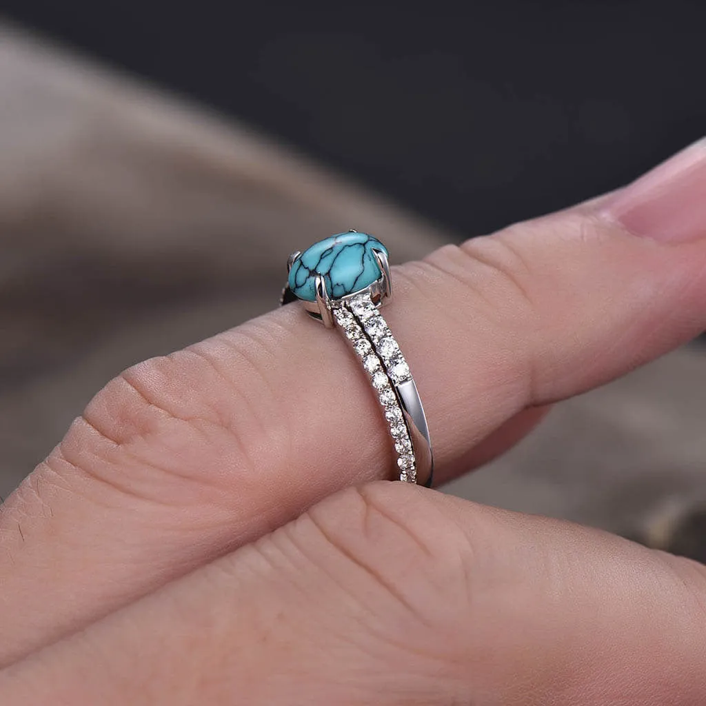Black Green Turquoise Engagement Ring  Luxe Viviana Set Oval 14k/18k