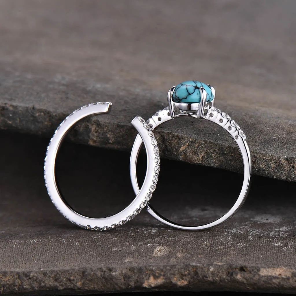 Black Green Turquoise Engagement Ring  Luxe Viviana Set Oval 14k/18k