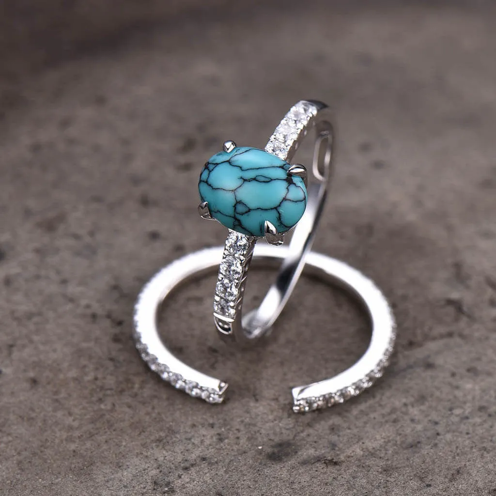 Black Green Turquoise Engagement Ring  Luxe Viviana Set Oval 14k/18k