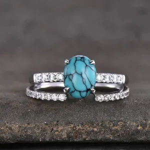 Black Green Turquoise Engagement Ring  Luxe Viviana Set Oval 14k/18k