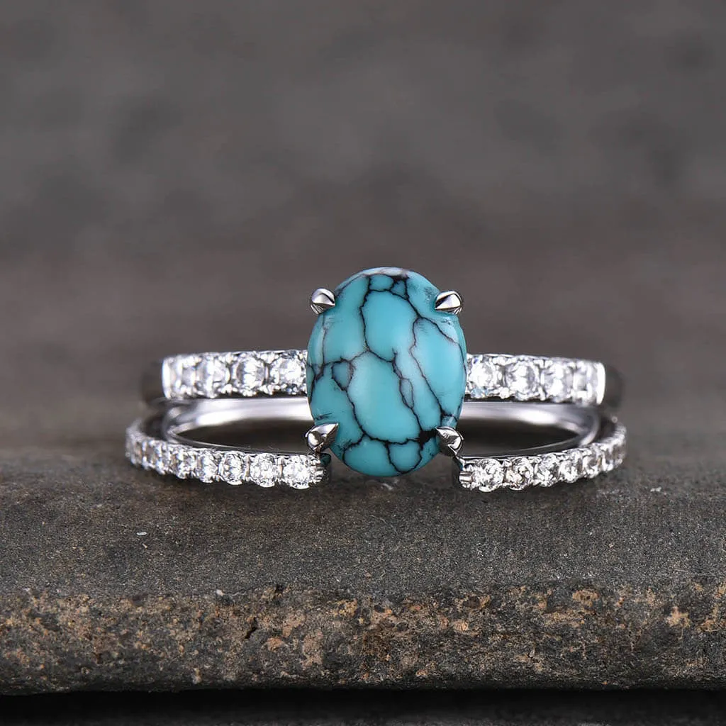 Black Green Turquoise Engagement Ring  Luxe Viviana Set Oval 14k/18k