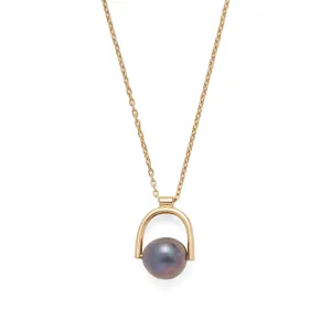 Black Pearl Bail Necklace in Gold