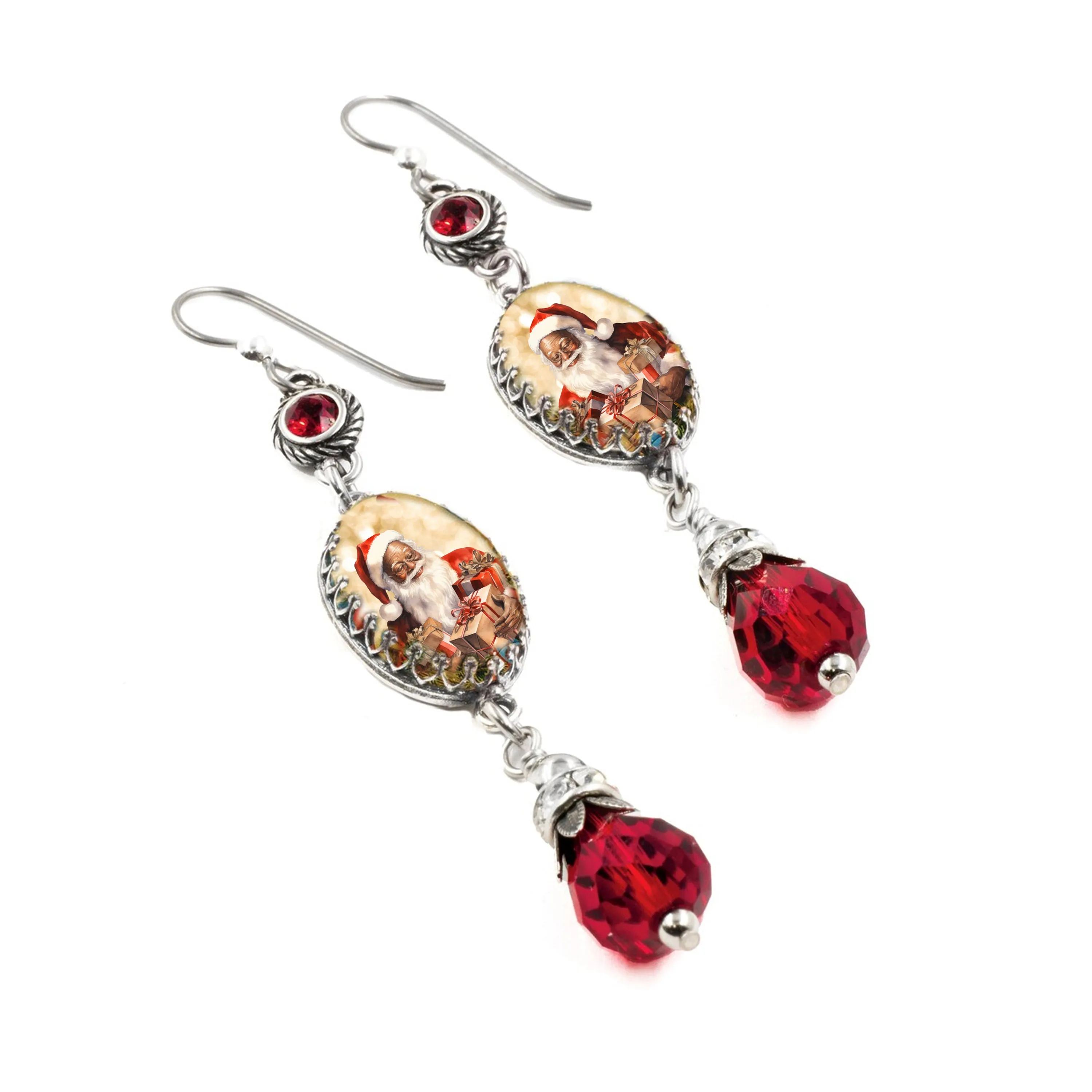 Black Santa Claus Christmas Earrings
