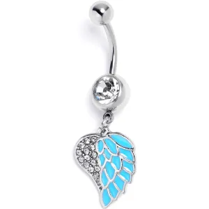 Blue Heavenly Heart Angel Wings Dangle Belly Ring