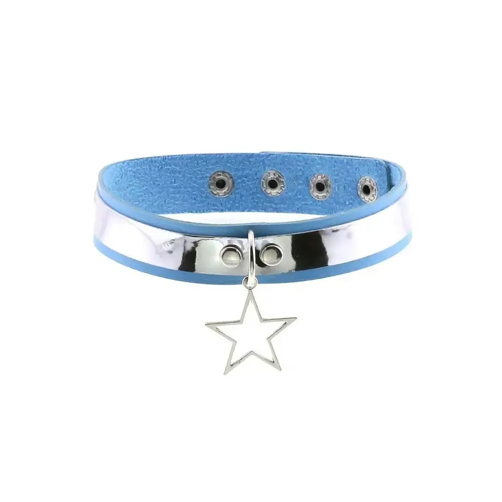 Blue Star Pendant Choker Necklace in Pu Leather and Velvet