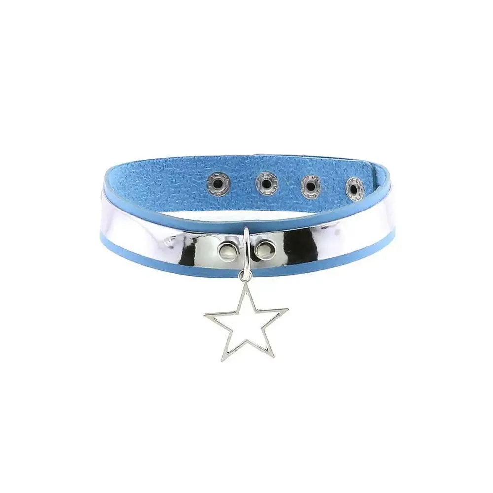 Blue Star Pendant Choker Necklace in Pu Leather and Velvet