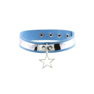 Blue Star Pendant Choker Necklace in Pu Leather and Velvet
