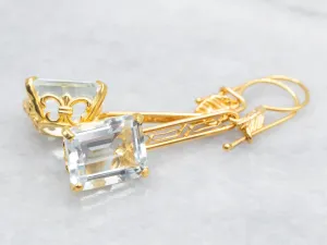 Blue Topaz Gold Filigree Bar Drop Earrings