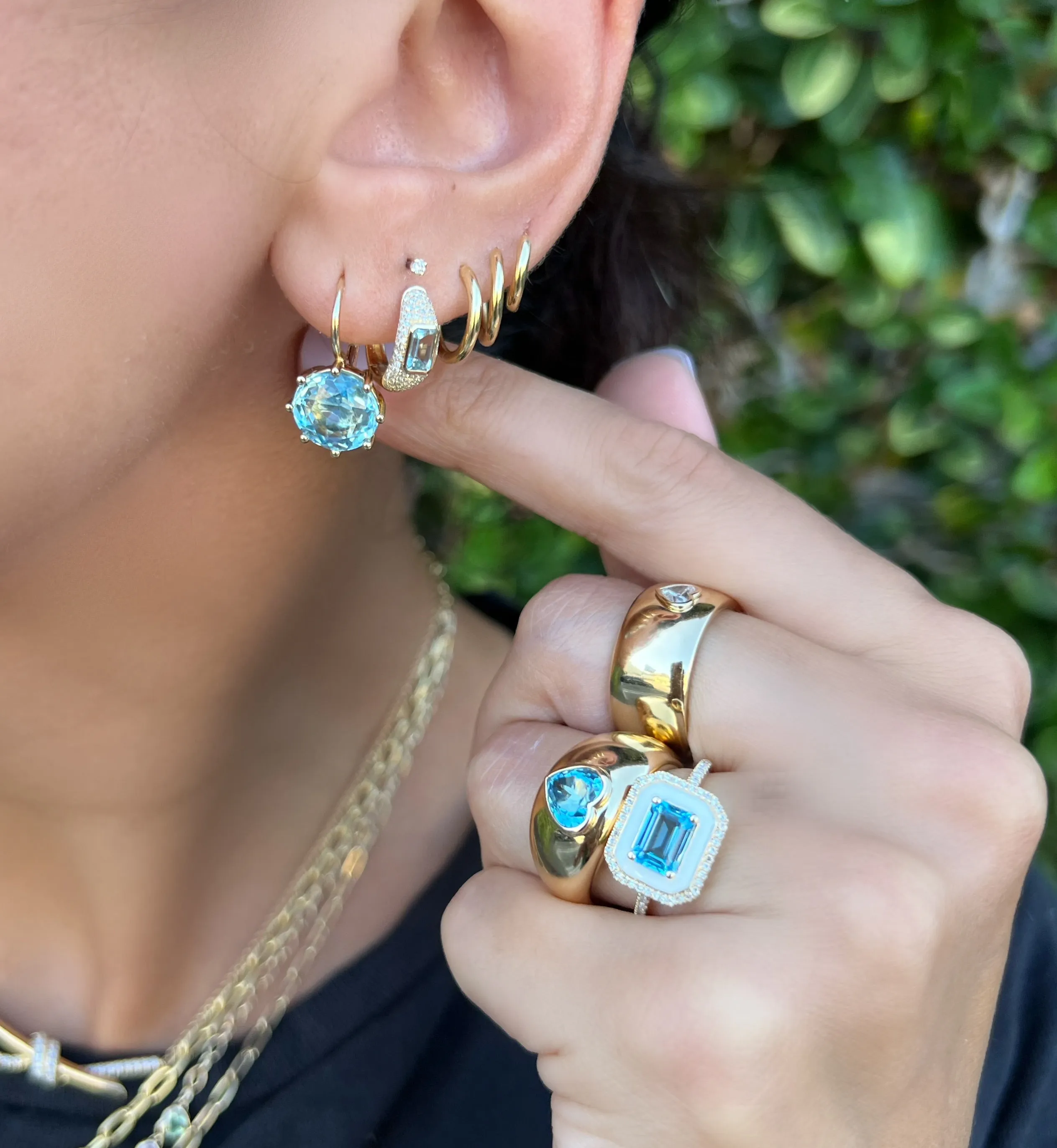Blue Topaz Huggies