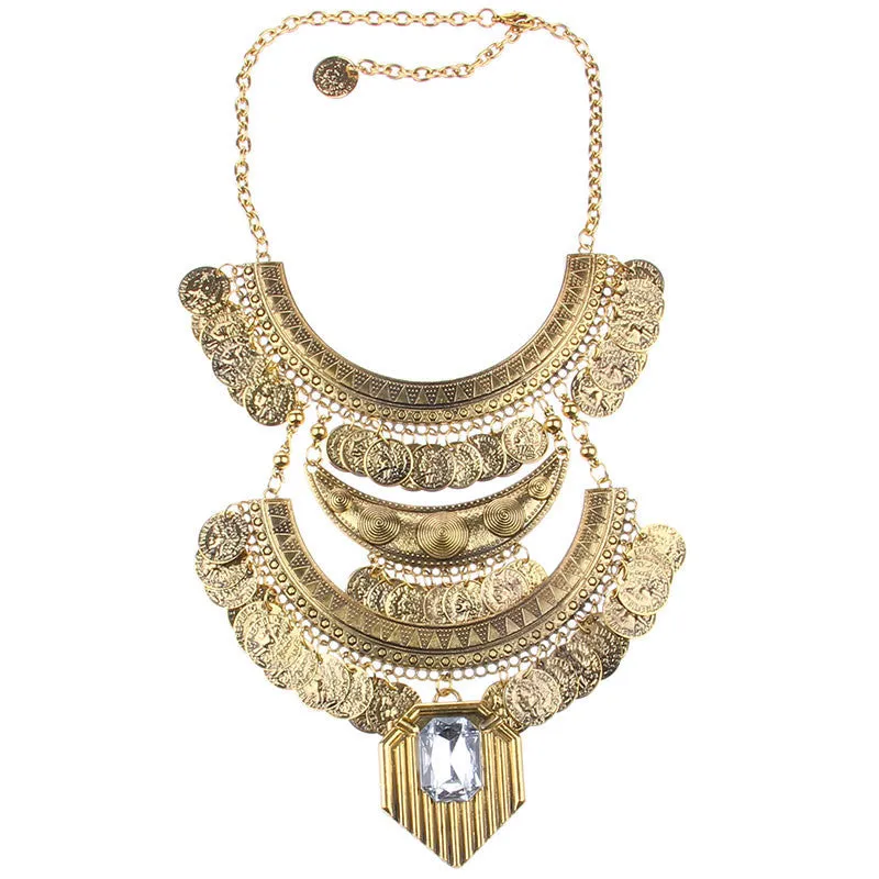 Bohemian Fashion Crystal Long Coin Necklace For Women High Quality Punk Statement Necklace Choker Women Necklaces & Pendants