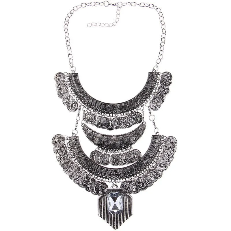 Bohemian Fashion Crystal Long Coin Necklace For Women High Quality Punk Statement Necklace Choker Women Necklaces & Pendants
