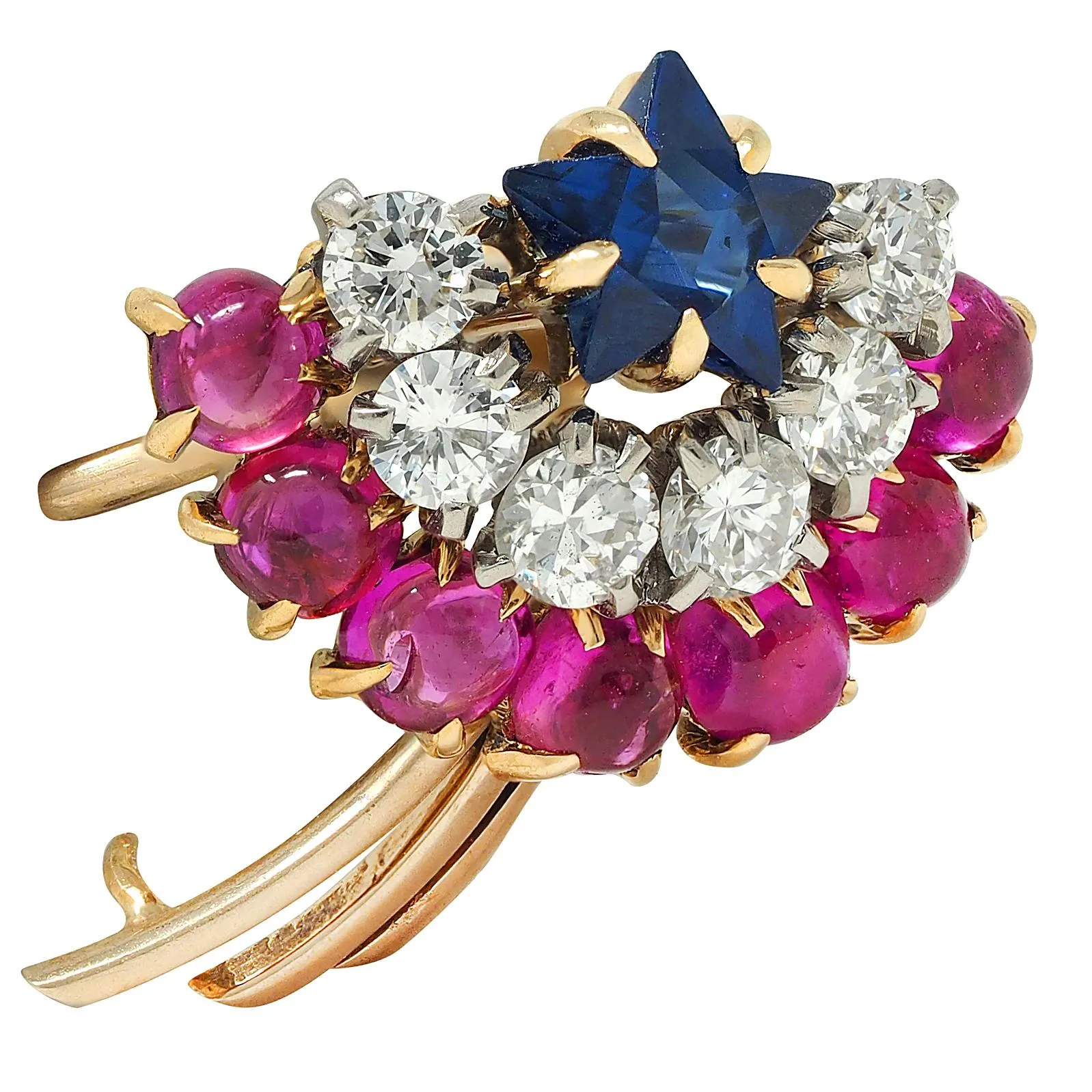 Cartier Retro 14 Karat Yellow Gold Diamond Ruby Sapphire Vintage Shooting Star Unisex Brooch