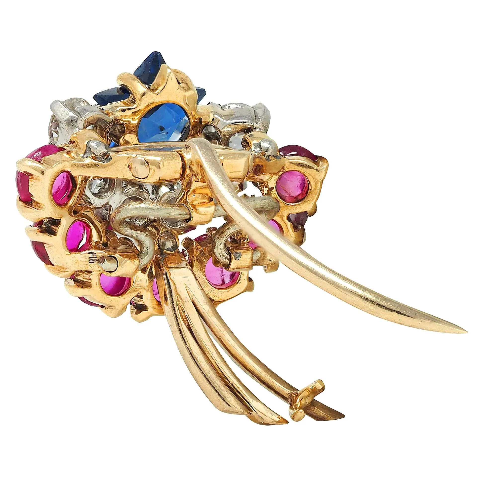 Cartier Retro 14 Karat Yellow Gold Diamond Ruby Sapphire Vintage Shooting Star Unisex Brooch