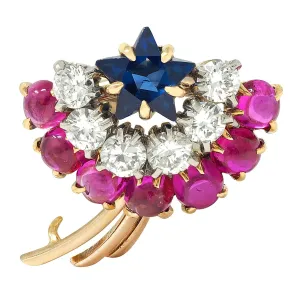 Cartier Retro 14 Karat Yellow Gold Diamond Ruby Sapphire Vintage Shooting Star Unisex Brooch