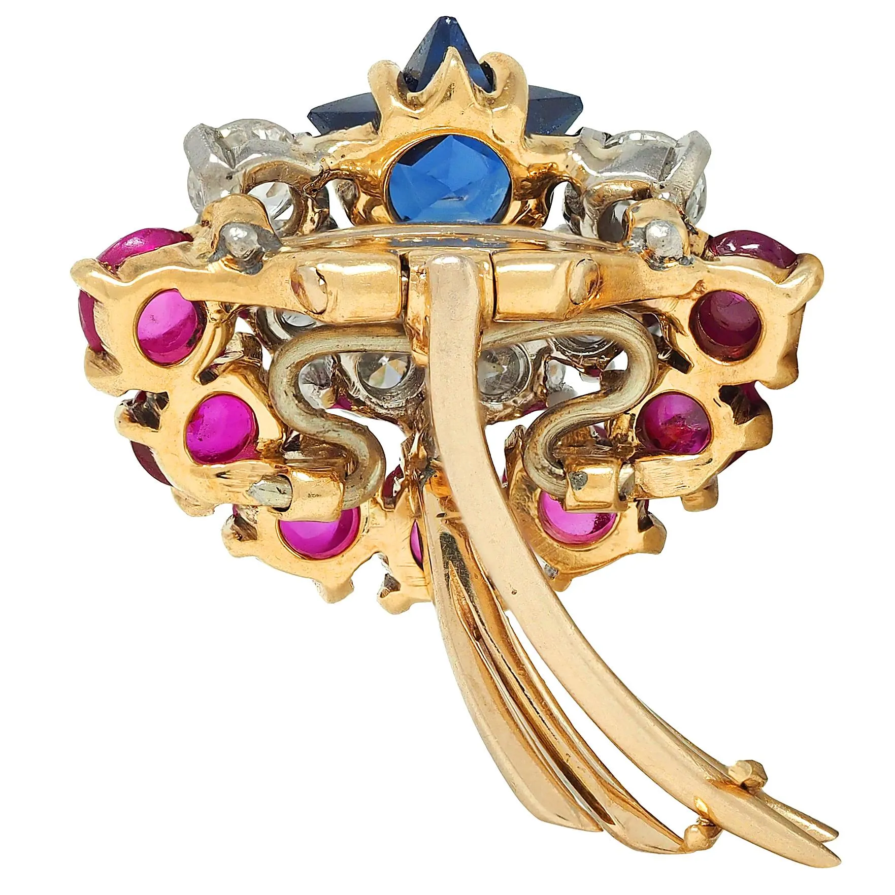 Cartier Retro 14 Karat Yellow Gold Diamond Ruby Sapphire Vintage Shooting Star Unisex Brooch