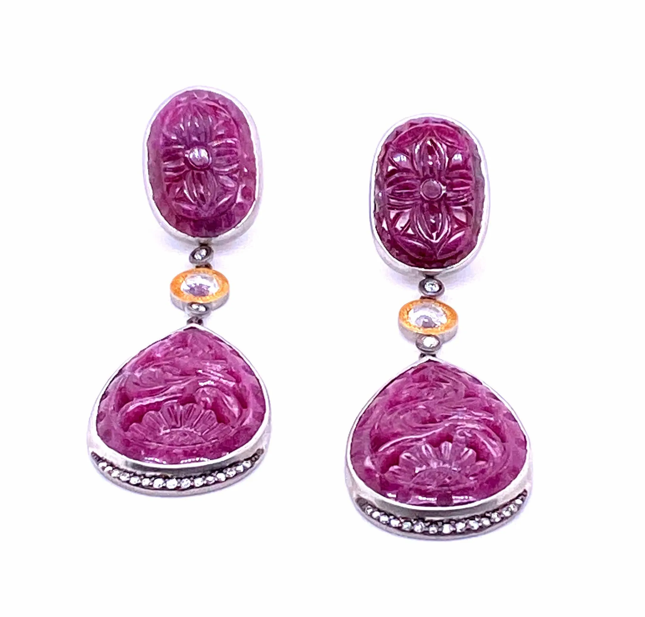 Carved Drop Ruby Earrings