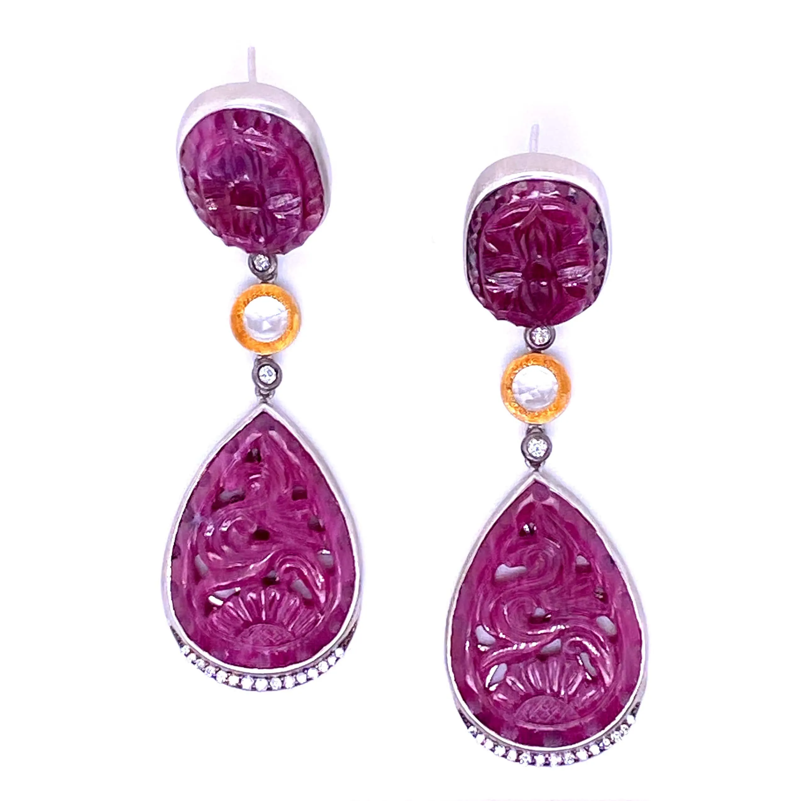 Carved Drop Ruby Earrings