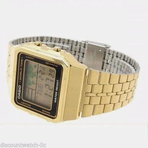 CASIO VINTAGE A500WGA-1D WORLD TIME WATCH - GOLD/BLACK FACE