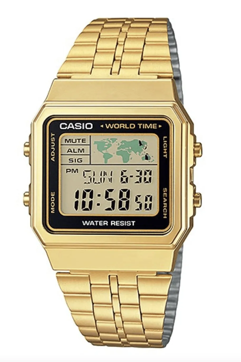 CASIO VINTAGE A500WGA-1D WORLD TIME WATCH - GOLD/BLACK FACE