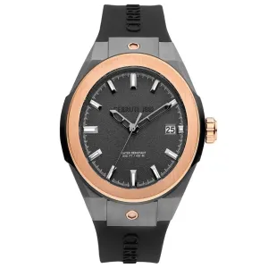 Cerruti Ruscello Men's Gun Rose Gold Black Silicone Strap Analog Watch