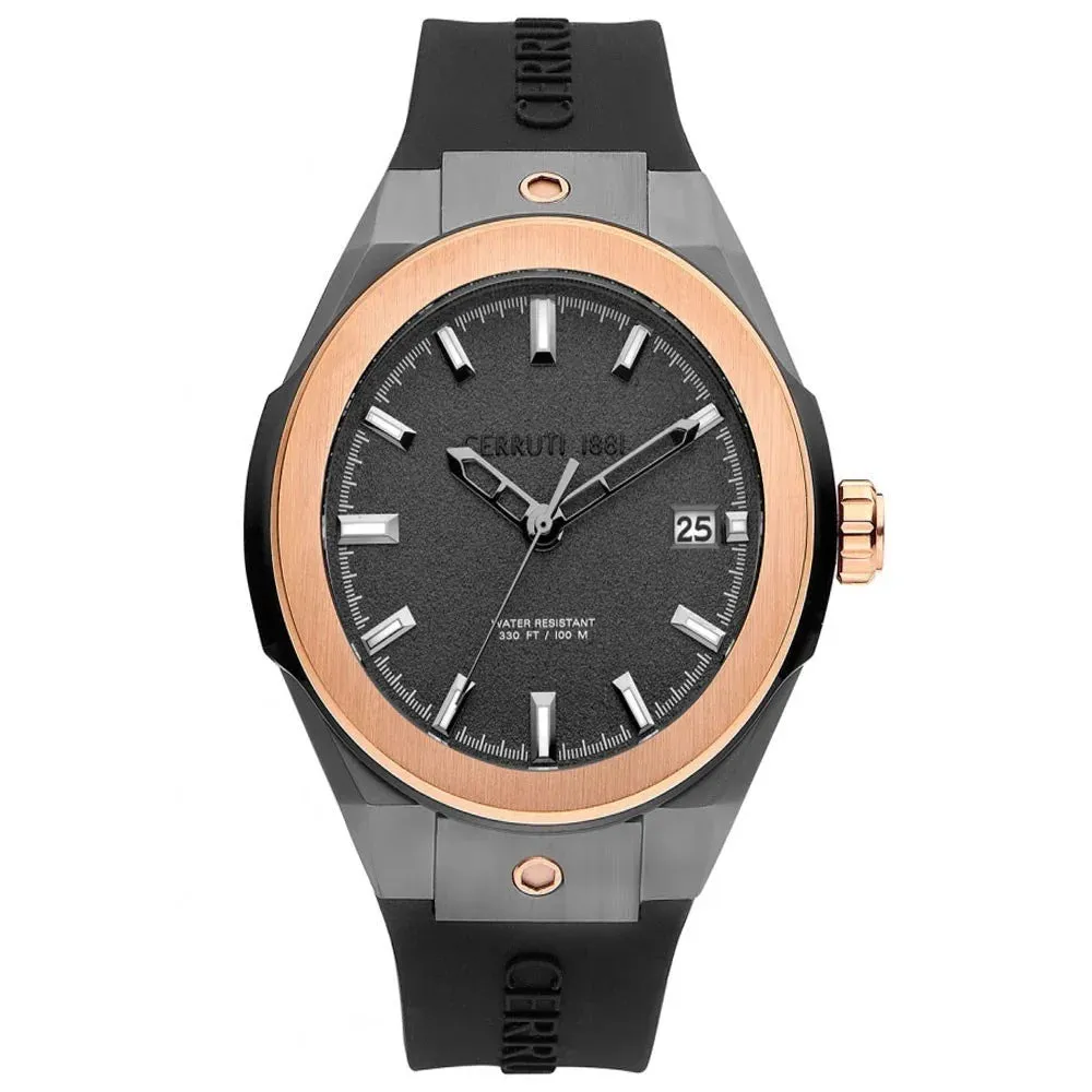 Cerruti Ruscello Men's Gun Rose Gold Black Silicone Strap Analog Watch