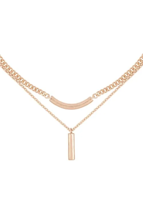 Chain Layered Bar Pendant Necklace Matte Gold - Pack of 6