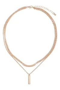 Chain Layered Bar Pendant Necklace Matte Gold - Pack of 6