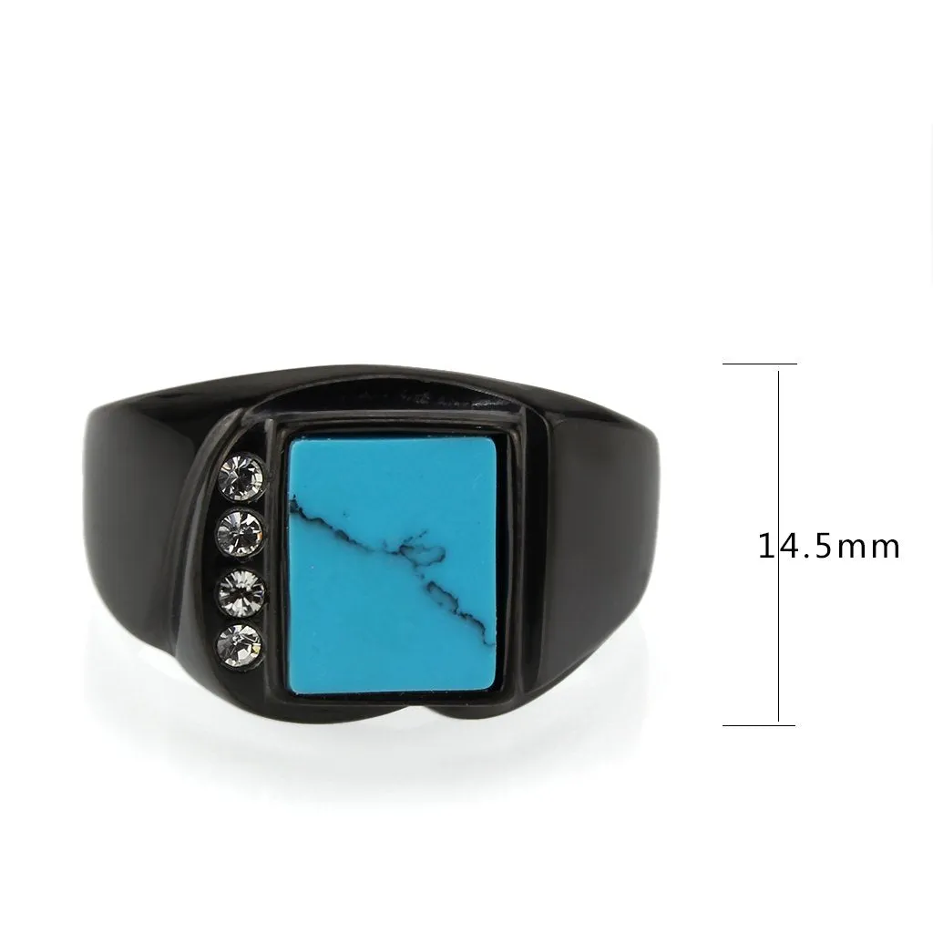 CJ3755 Wholesale Men's Stainless Steel IP Black Sea Blue Turquoise Ring