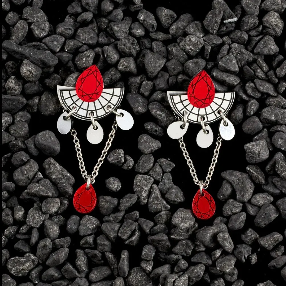 Cleopatra Stackable Stud Earrings - Ruby and Silver