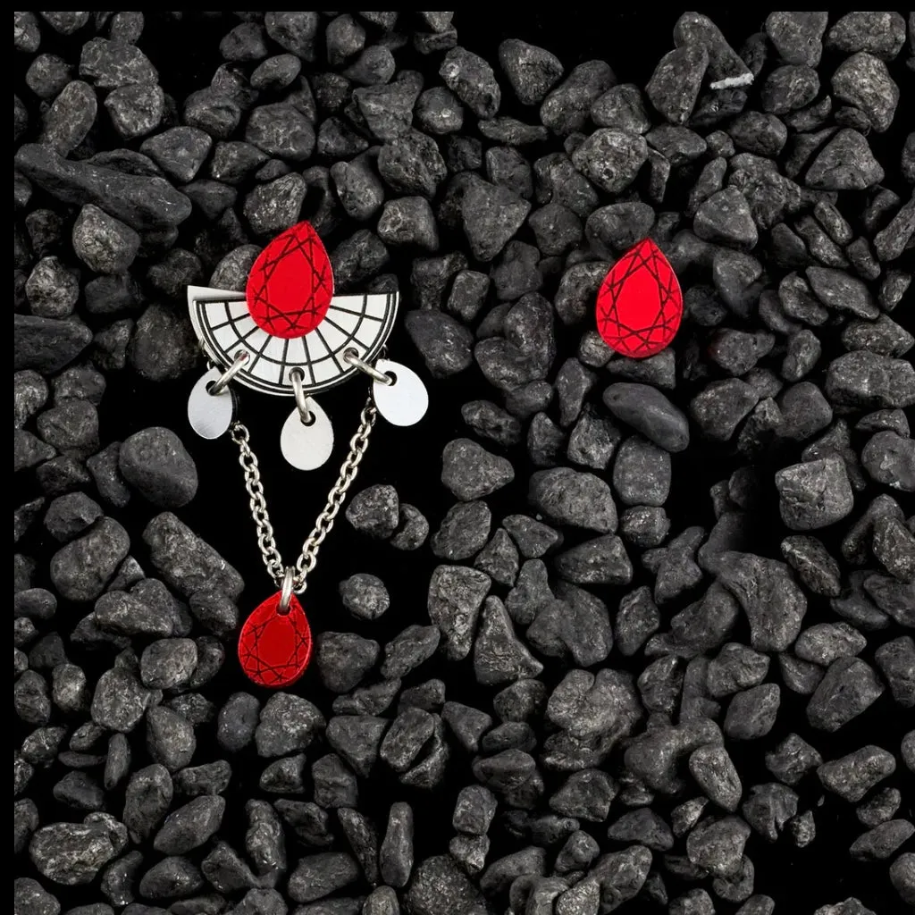 Cleopatra Stackable Stud Earrings - Ruby and Silver