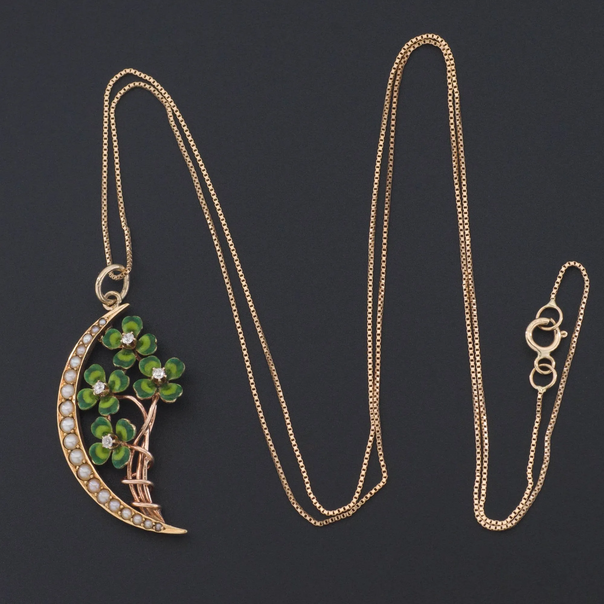 Clover Pendant | 14k Gold Diamond Enamel & Pearl Clover Pendant on Optional 14k Chain