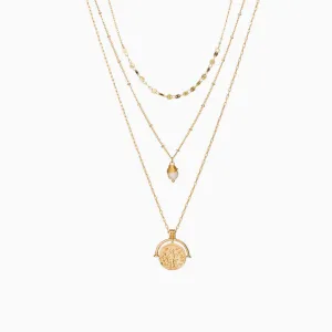 Coin Pendant Chain-Link Layered Necklace - Gold