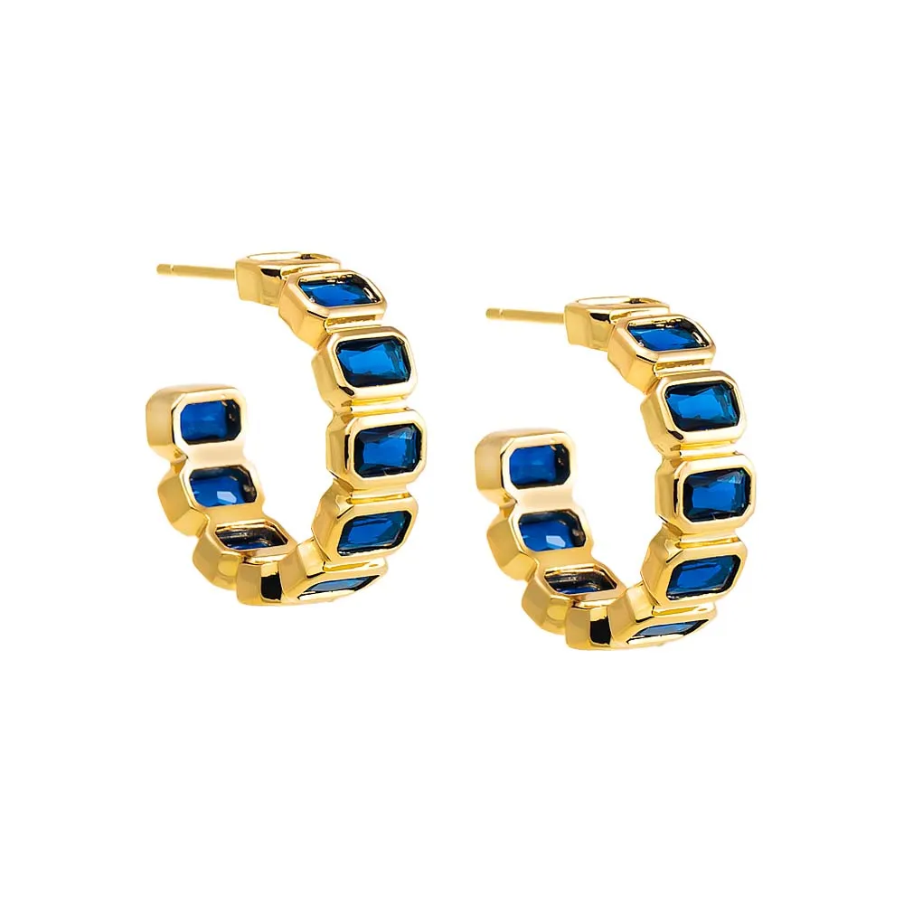 Colored Bezel Baguette Open Hoop Earring