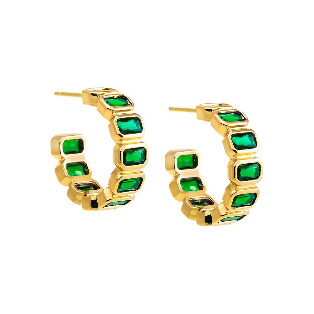 Colored Bezel Baguette Open Hoop Earring