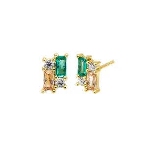 Colored CZ X Baguette Cluster Stud Earring
