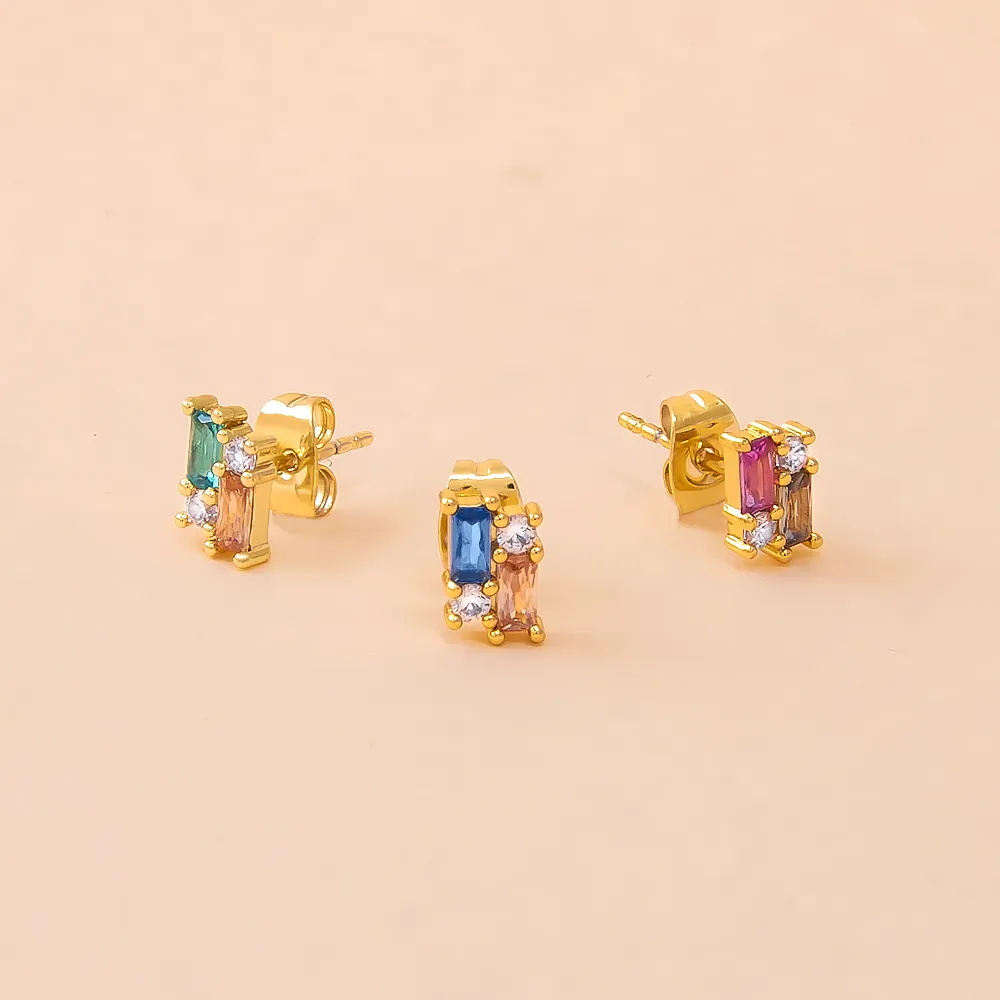 Colored CZ X Baguette Cluster Stud Earring