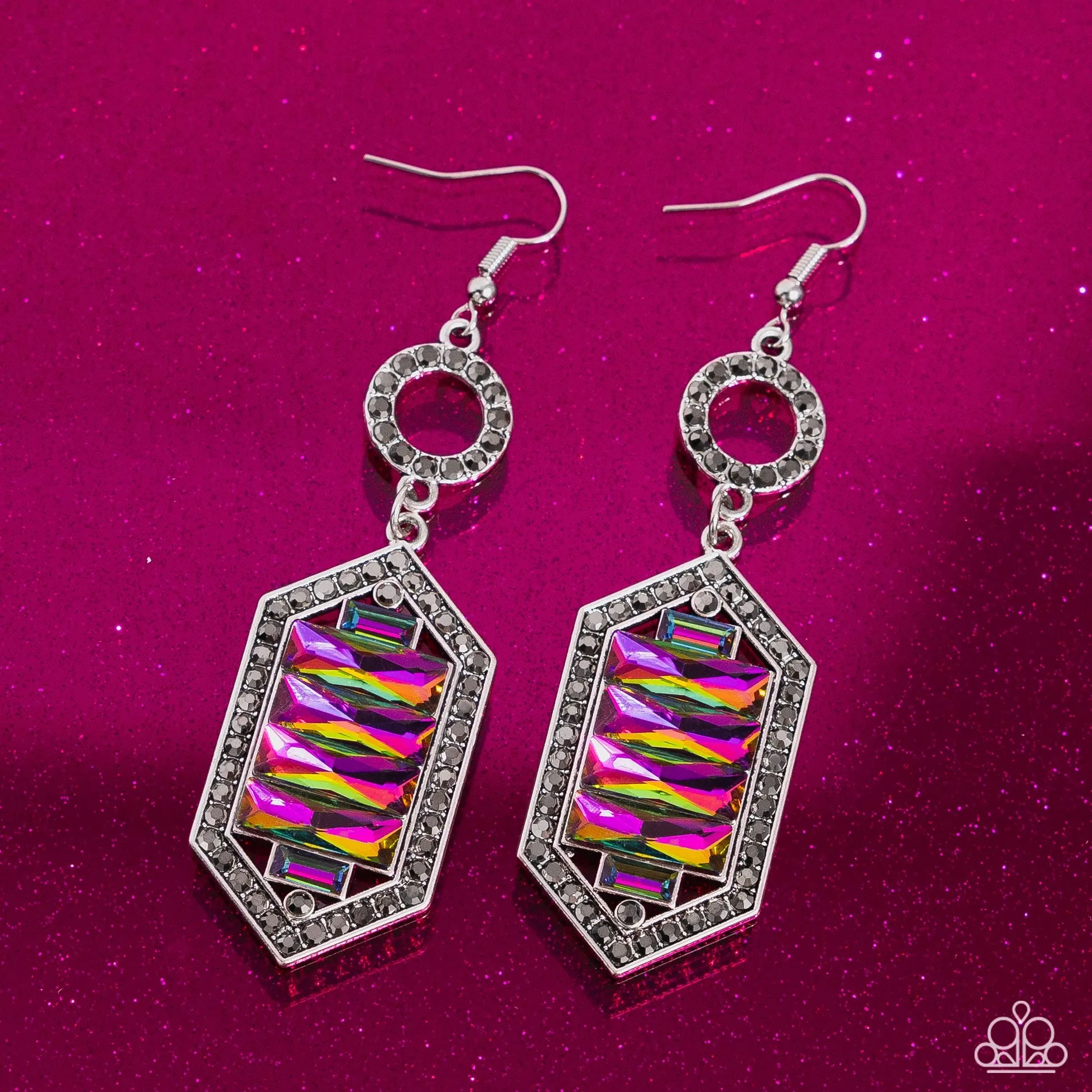 Combustible Craving - Multi - Oil Spill Rhinestone Hexagonal Frame Paparazzi Fishhook Earrings