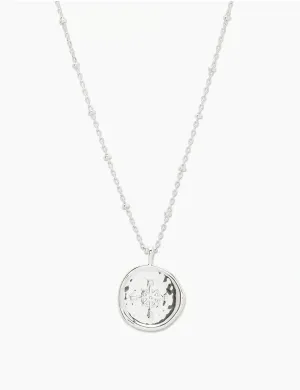 Compass Coin Necklace, Silver