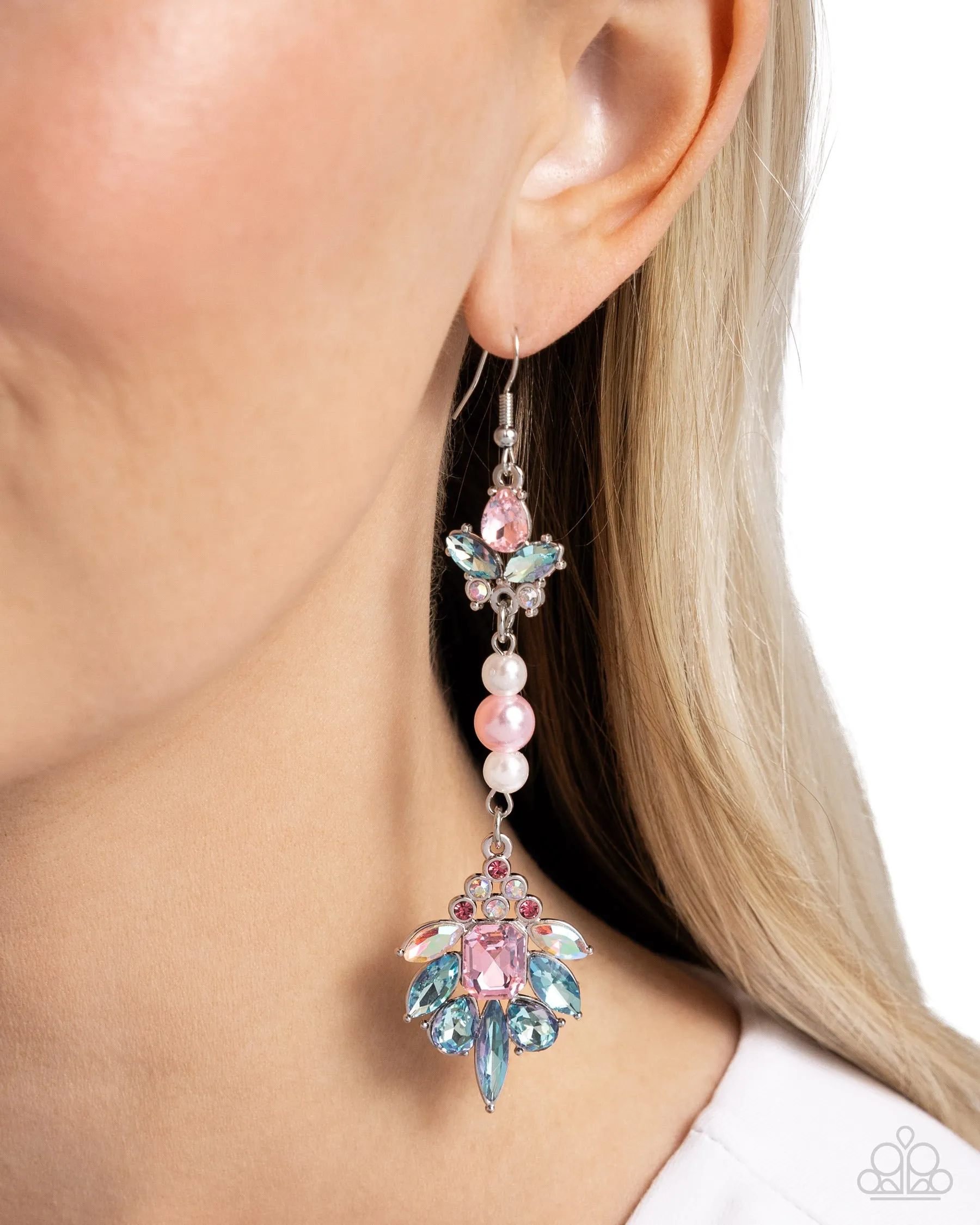 Considerable Captivation - Multi - Iridescent, Blue, and Pink Gem and Pearl Paparazzi Fishhook Earrings