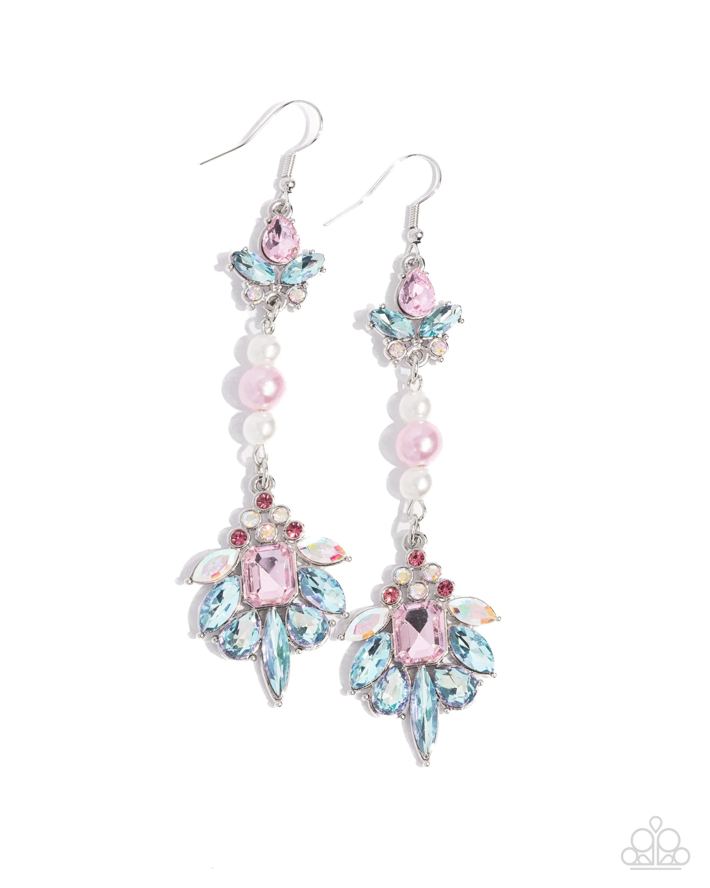 Considerable Captivation - Multi - Iridescent, Blue, and Pink Gem and Pearl Paparazzi Fishhook Earrings