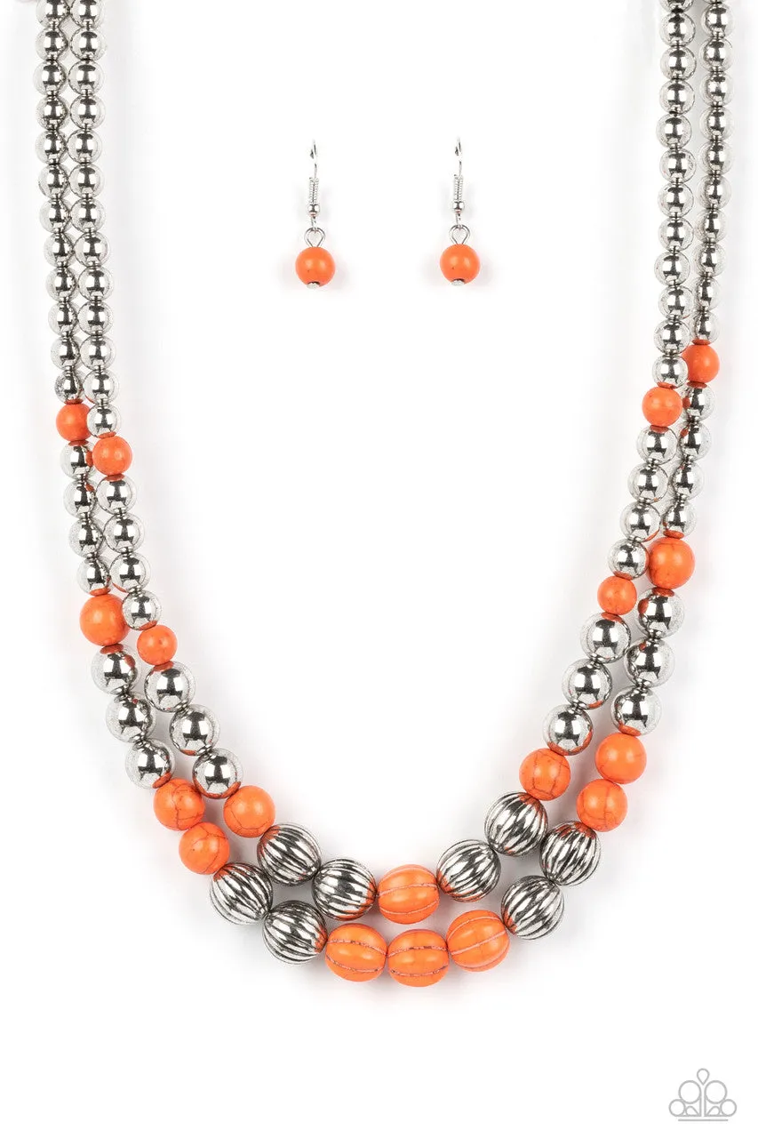 Country Road Trip - Orange - Stone Bead Tiered Paparazzi Necklace