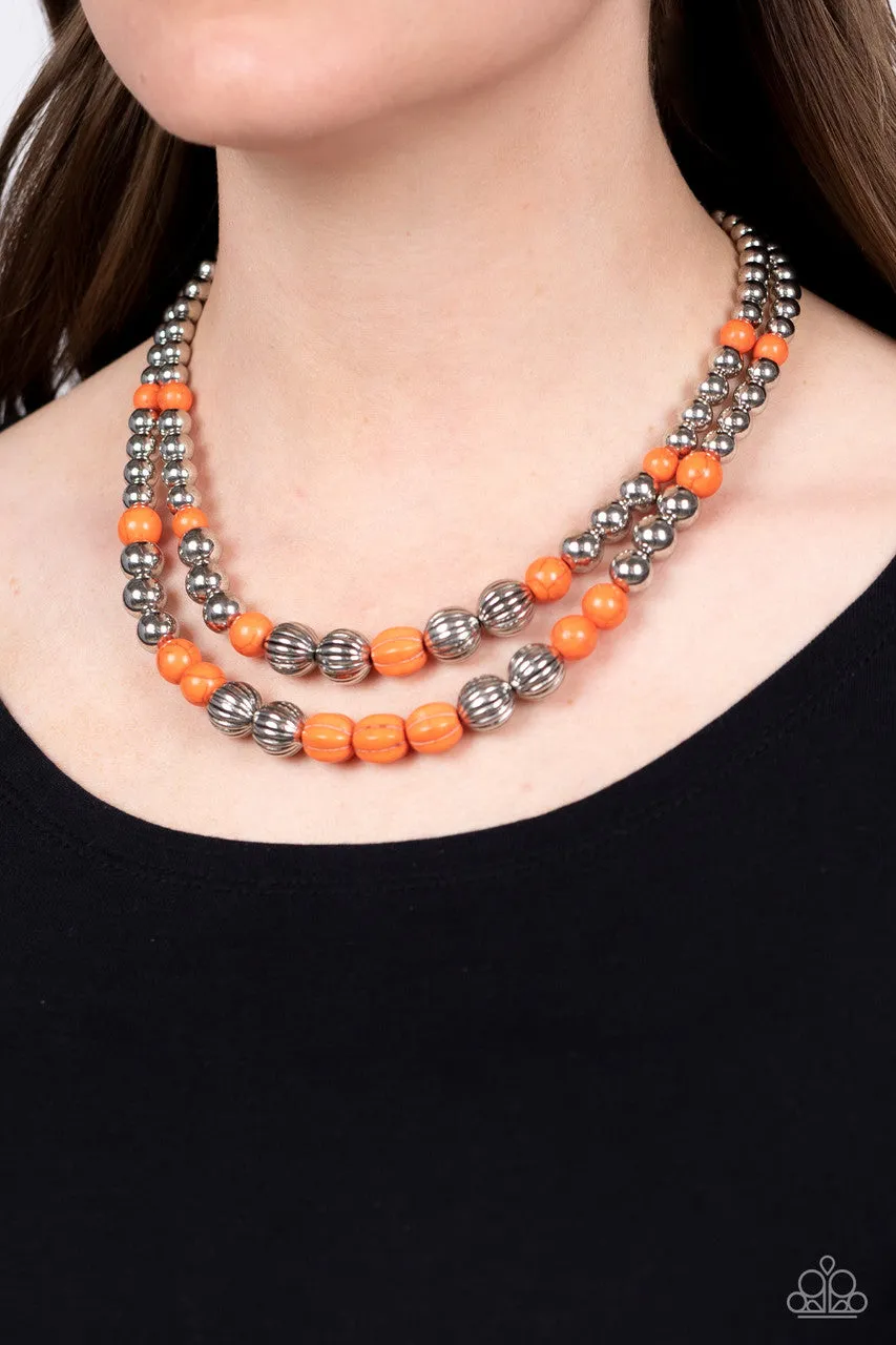 Country Road Trip - Orange - Stone Bead Tiered Paparazzi Necklace