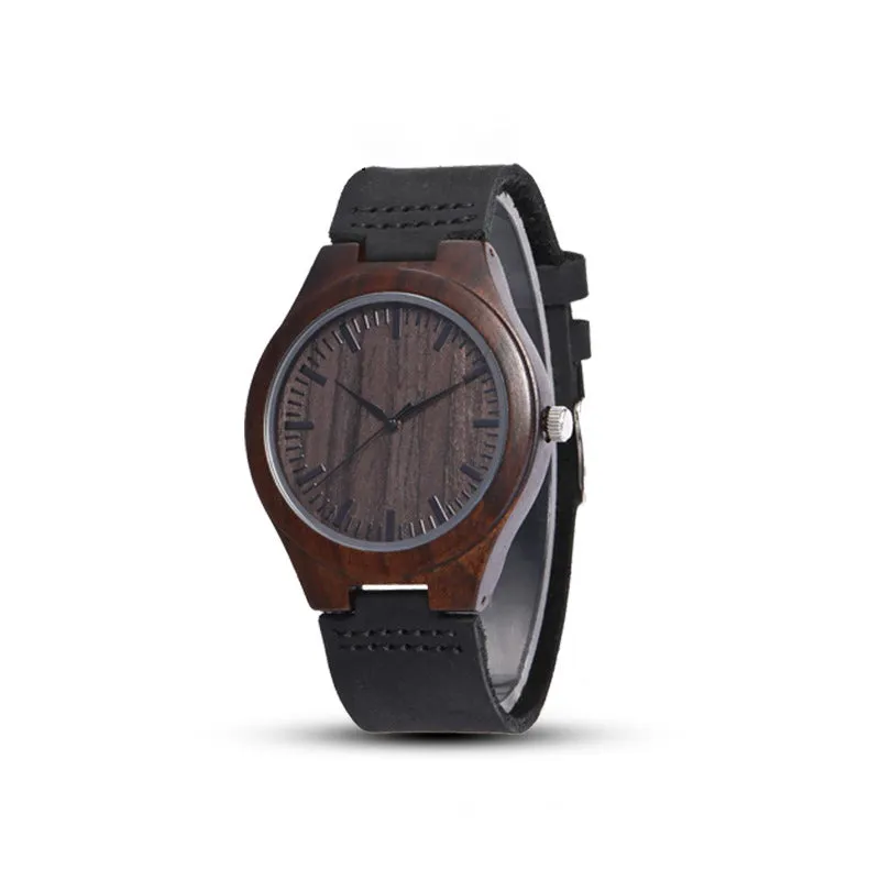 Couple Engraved Watch Wood Grain Watches Personalized Leather Strap Ebony Watches Anniversary Gift
