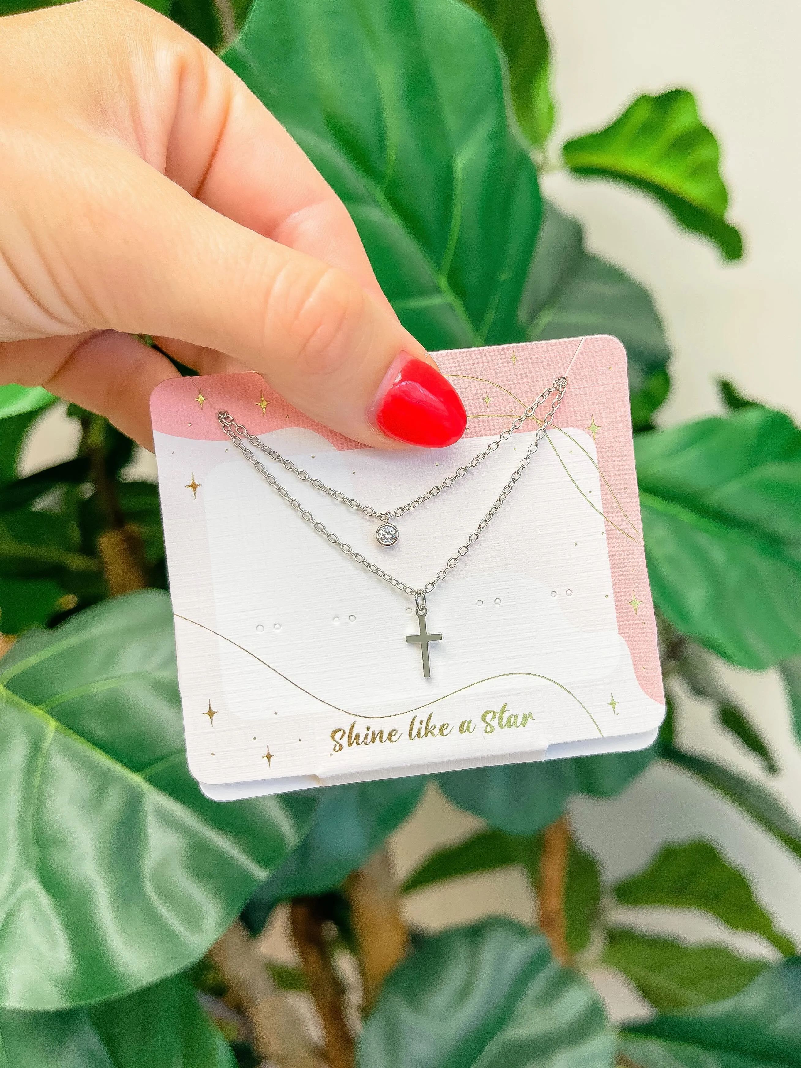 Cross Pendant Necklace Set - Silver