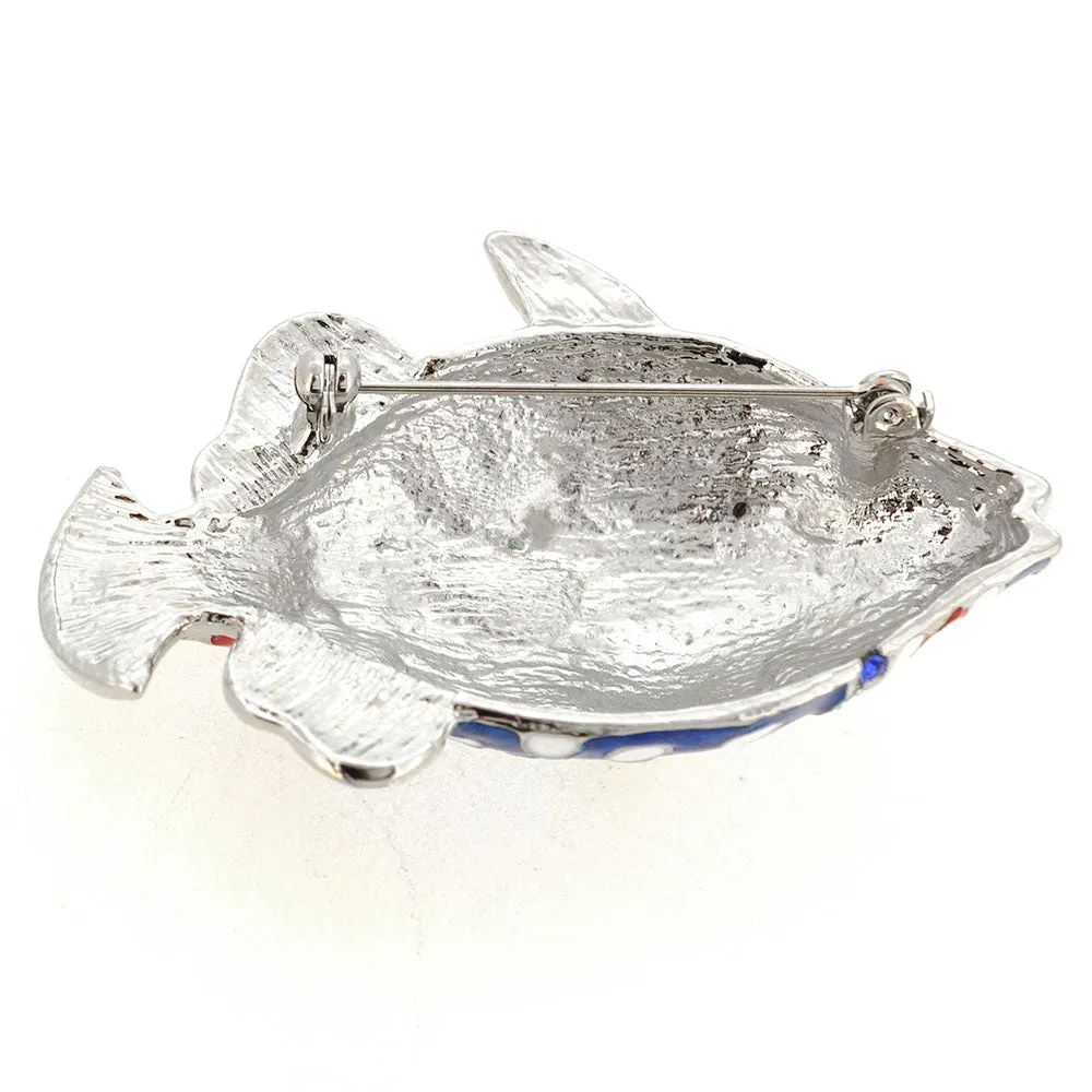 Crystal Red Blue Enamel Fish Pin Brooch